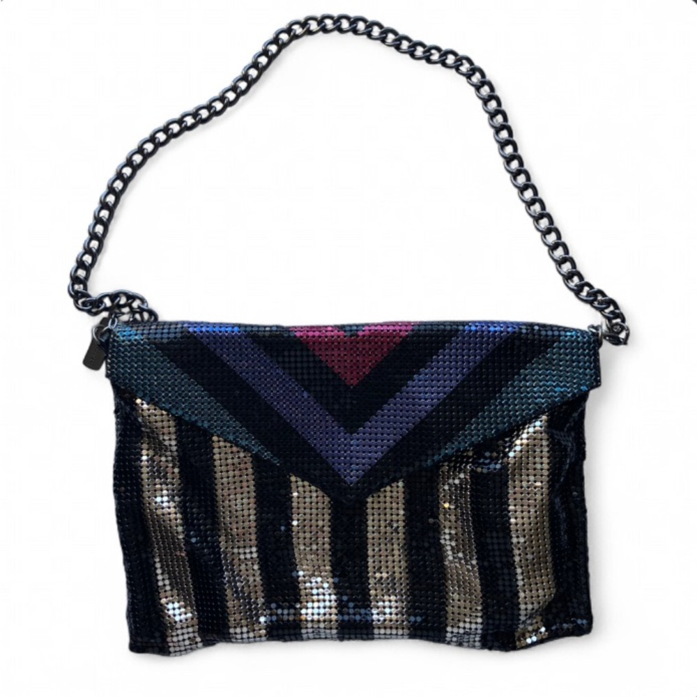 Whiting and Davis Chainmail Mesh Art Deco-inspired Chevron Metallic Evening Bag